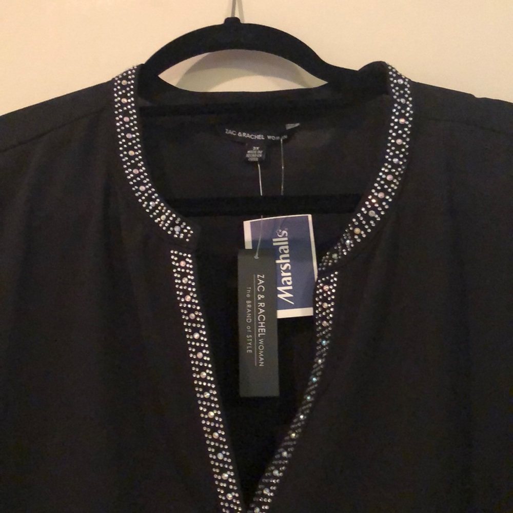 Zac & Rachel Womens 3x Black v neck dress shirt